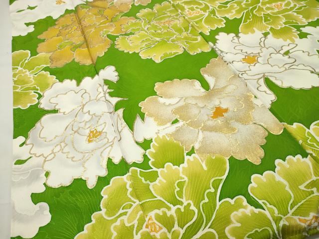 平和屋着物●豪華振袖 地紋起こし 牡丹花文 金彩 正絹 逸品 CABI0899gh