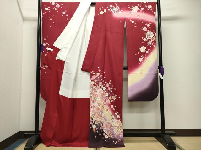 平和屋着物●豪華振袖 鬘帯舞桜文 暈し染め 金彩 銀通し地 正絹 逸品 CABI0912gh