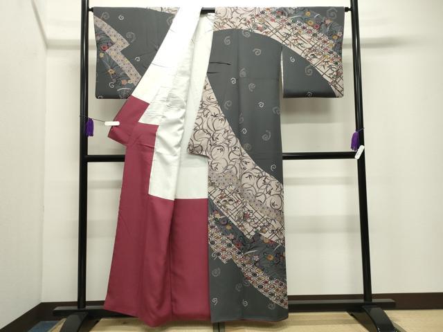 平和屋着物●訪問着 型染め 地紙重ね松竹梅花文 正絹 逸品 CABI0913gh