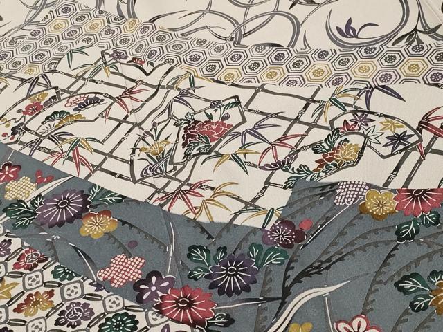 平和屋着物●訪問着 型染め 地紙重ね松竹梅花文 正絹 逸品 CABI0913gh