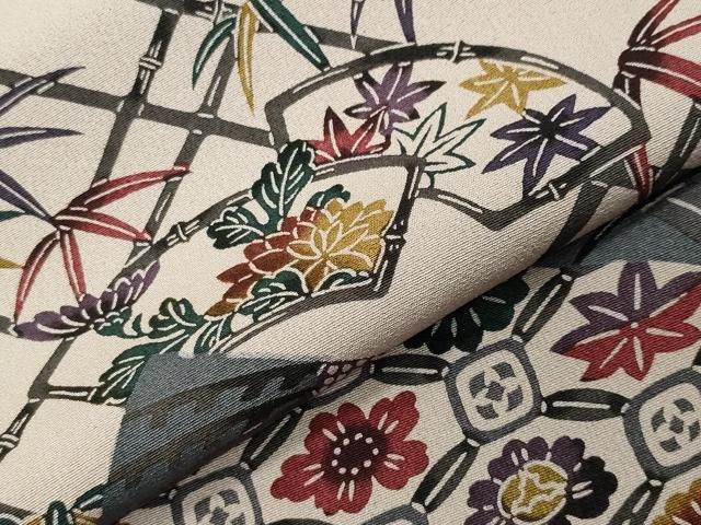 平和屋着物●訪問着 型染め 地紙重ね松竹梅花文 正絹 逸品 CABI0913gh