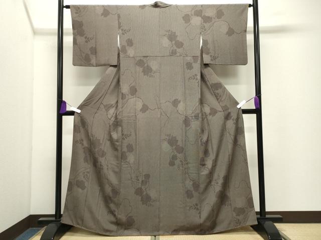 平和屋着物●江戸小紋 角通し 蔦の葉文 黒地 正絹 逸品 CABI0914gh