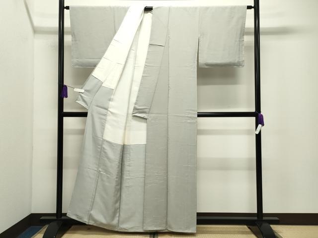 平和屋着物●上質な色無地 松葉地紋 白鼠色 正絹 逸品 CABI0923gh