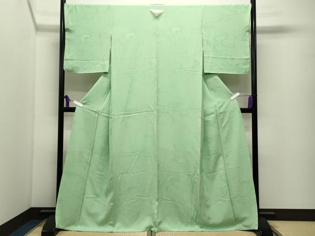 平和屋着物●上質な色無地 流水亀甲地紋 柳色 正絹 逸品 未使用 CABI0924gh