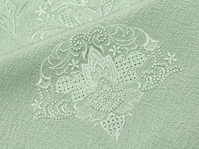 平和屋着物●中国三大刺繍 スワトウ刺繍 総刺繍 無地絵羽訪問着 花唐草地紋 夏虫色 正絹 逸品 CABI0927gh