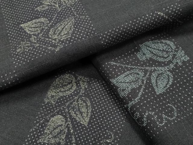 平和屋着物●上質な紬 市松蔦の葉文 京都きもの友禅扱い 正絹 逸品 CABI0931gh