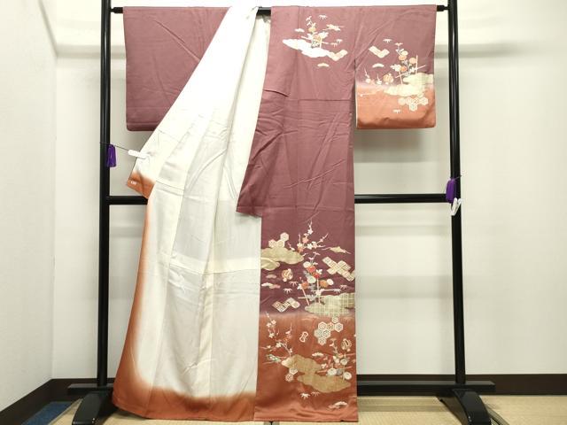 平和屋着物●訪問着 刺繍 雲重ね宝尽くし松竹梅文 暈し染め 金彩 三越扱い 正絹 逸品 CABI0937gh