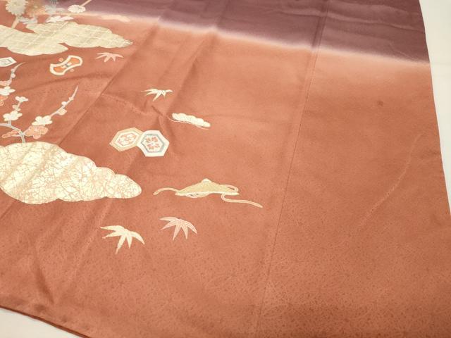 平和屋着物●訪問着 刺繍 雲重ね宝尽くし松竹梅文 暈し染め 金彩 三越扱い 正絹 逸品 CABI0937gh