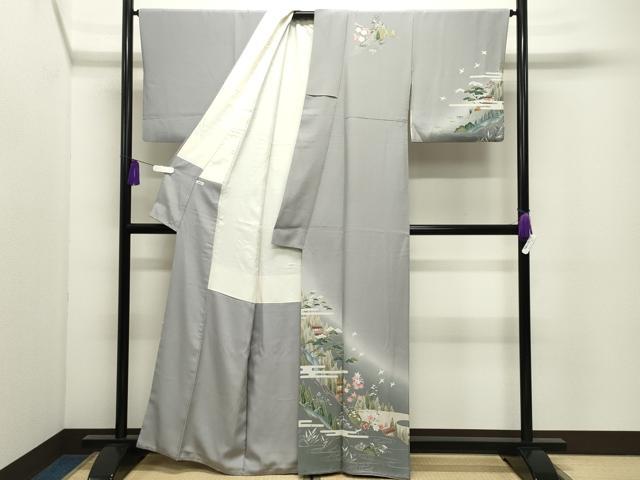 平和屋着物●訪問着 友禅 風景松竹梅飛鳥文 暈し染め 正絹 逸品 CABI0939gh