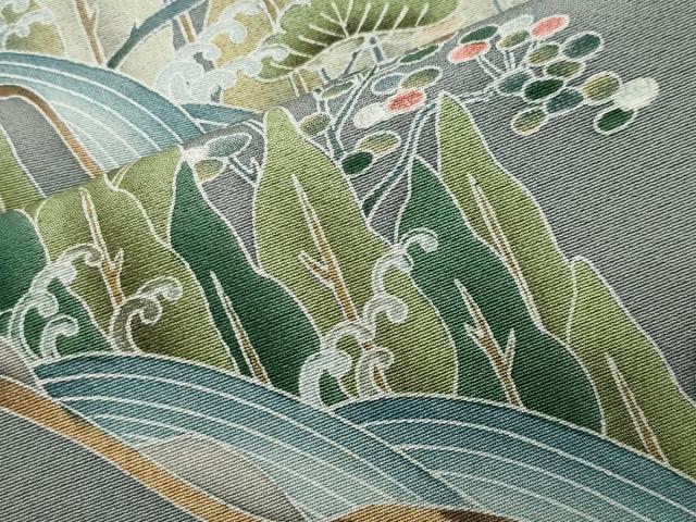 平和屋着物●訪問着 友禅 風景松竹梅飛鳥文 暈し染め 正絹 逸品 CABI0939gh