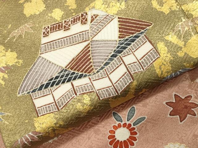 平和屋着物●訪問着 駒刺繍 風景花文 暈し染め 金彩 正絹 逸品 CABI0943gh