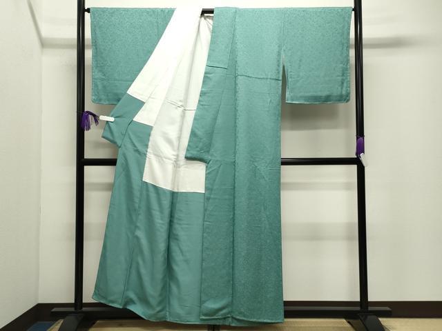 平和屋着物●上質な色無地 花唐草地紋 青磁色 正絹 逸品 未使用 CABI0964gh