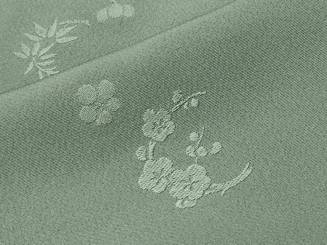 平和屋着物●本加賀友禅作家 柿本市郎監修 色無地 梅笹地紋 山葵色 正絹 逸品 CABI0968gh