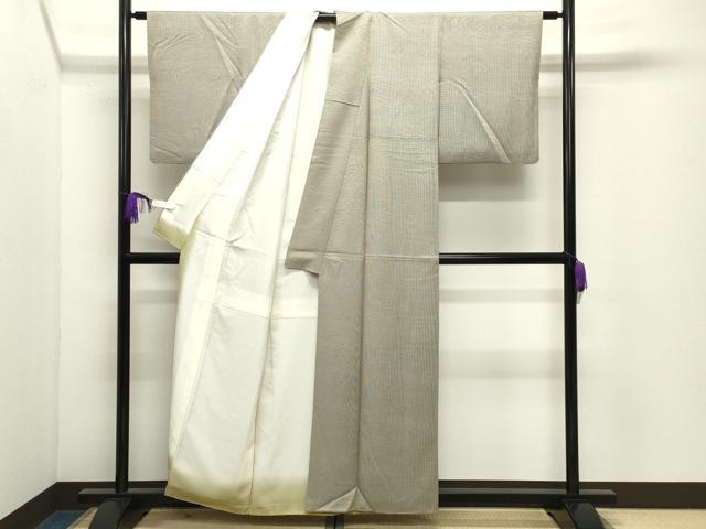 平和屋着物●江戸小紋 無形文化財伊勢型 引彫憲雲万筋 万筋 白橡色×国防色 杢目文様 正絹 逸品 CABI0969gh