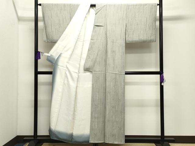 平和屋着物●江戸小紋 万筋 白色×漆黒色 笹竹文 正絹 逸品 CABI0970gh