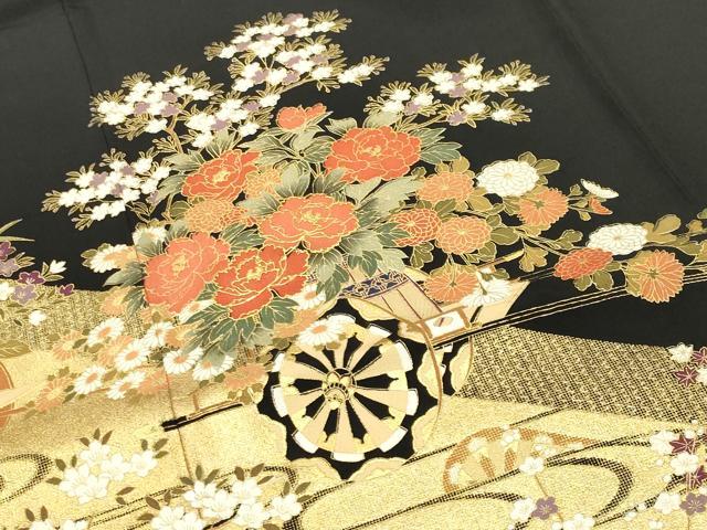 平和屋着物●豪華黒留袖 花車文 金彩 さが美扱い 正絹 逸品 未使用 CABI0974gh