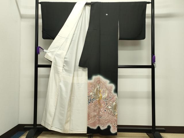 平和屋着物●豪華黒留袖 駒刺繍 鳳凰唐草文 暈し染め 金彩 正絹 逸品 CABI0975gh