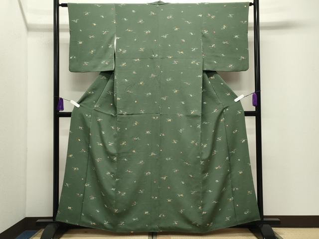 平和屋着物●上質な小紋 型染め 草花文 鬼しぼ縮緬 正絹 逸品 CABI0980gh