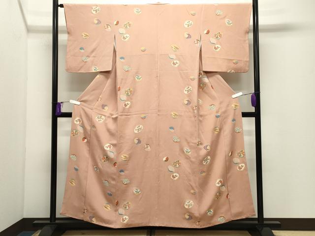 平和屋着物●上質な小紋 貝桶花文 金彩 鬼しぼ縮緬 正絹 逸品 CABI0981gh