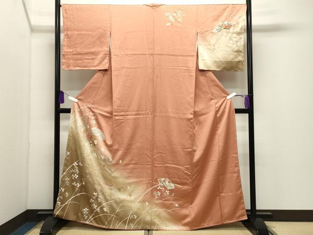 平和屋着物●訪問着 鼓地紙群鶴文 暈し染め 金彩 正絹 逸品 未使用 CABI0982gh