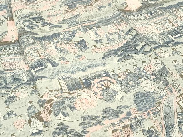 平和屋着物●訪問着 人物風景文 鬼しぼ縮緬 正絹 逸品 CABI0983gh