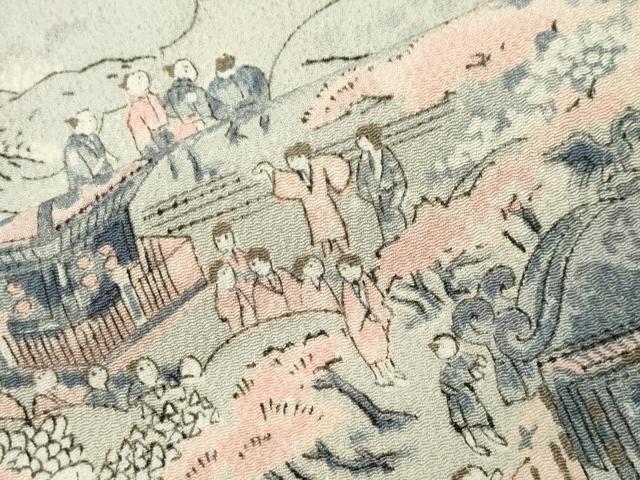 平和屋着物●訪問着 人物風景文 鬼しぼ縮緬 正絹 逸品 CABI0983gh