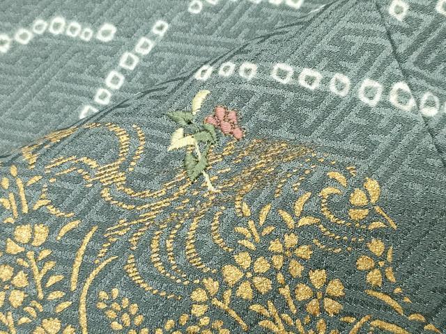 平和屋着物●訪問着 絞り 刺繍 流水草花文 金彩 正絹 逸品 CABI0985gh