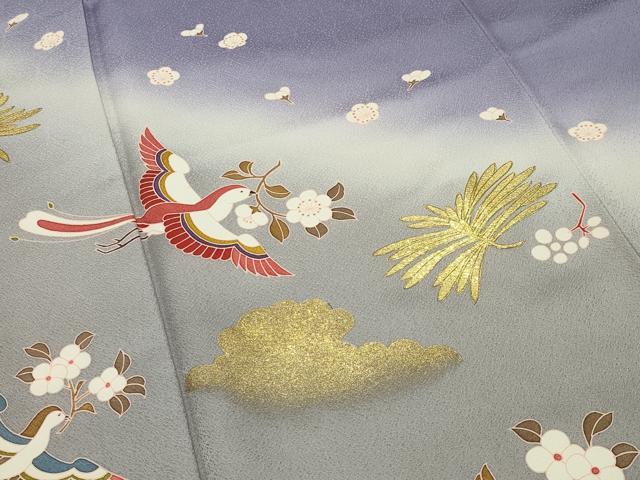平和屋着物●訪問着 尾長鳥花文 暈し染め 金彩 正絹 逸品 CABI0987gh