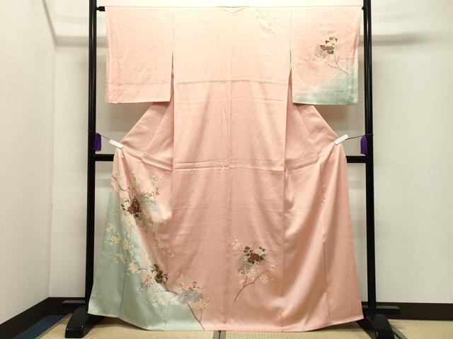 平和屋着物●訪問着 地紙枝花文 暈し染め 金彩 正絹 逸品 CABI0992gh