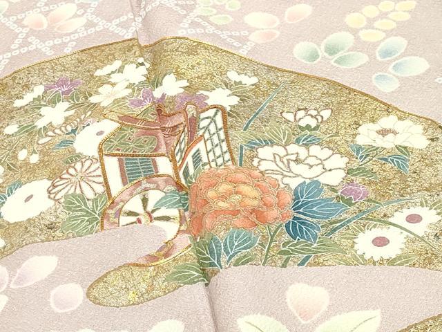 平和屋着物●訪問着 駒刺繍 御所車花文 金彩 正絹 逸品 CABI0993gh