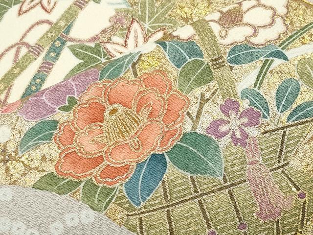 平和屋着物●訪問着 駒刺繍 御所車花文 金彩 正絹 逸品 CABI0993gh