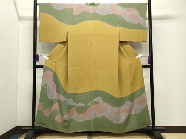 平和屋着物●訪問着 舞桜文 金彩 鬼しぼ縮緬 正絹 逸品 CABI0994gh