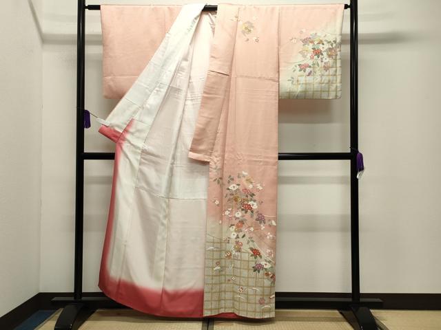 平和屋着物●訪問着 駒刺繍 松皮菱花文 暈し染め 金彩 正絹 逸品 CABI0997gh