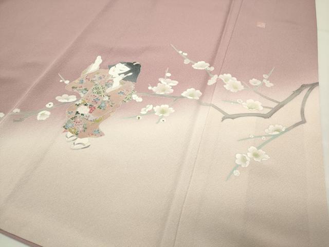 平和屋着物●色留訪問着 友禅 作家物 人物枝梅文 暈し染め 正絹 逸品 CABI1000gh
