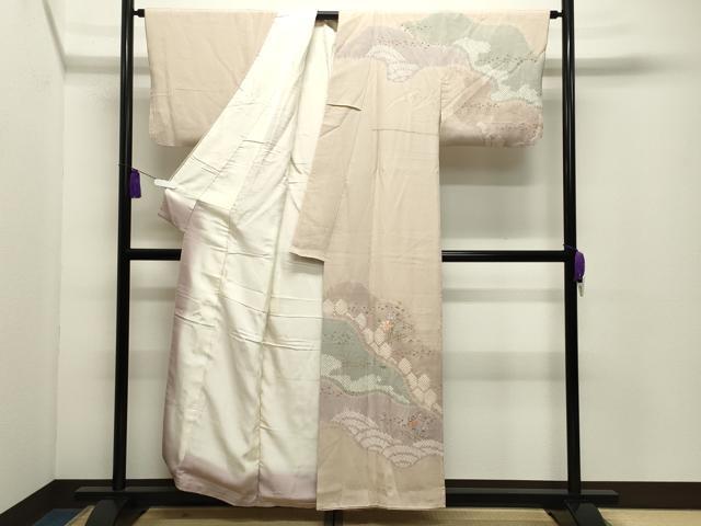 平和屋着物●訪問着 絞り 刺繍 草花文 金彩 正絹 逸品 CABI1001gh