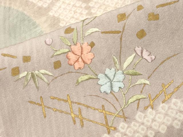 平和屋着物●訪問着 絞り 刺繍 草花文 金彩 正絹 逸品 CABI1001gh