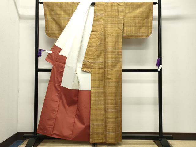 平和屋着物●本場黄八丈 平織 紬 格子 正絹 逸品 CABI1006gh
