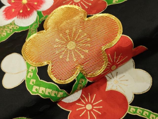 平和屋本店●お引きずり・お引き摺り・引き振袖 和装 結婚式 舞妓 芸妓 芸者 衣装 駒刺繍 枝梅文 黒地 金彩 逸品 CABI1015gh