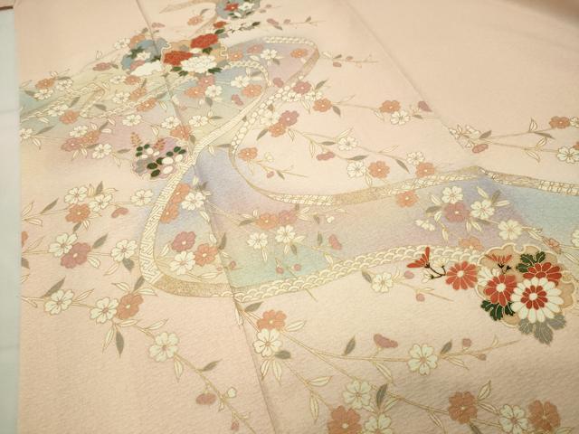 平和屋着物●訪問着 雪輪重ね熨斗花文 暈し染め 金彩 正絹 逸品 CABI1016gh