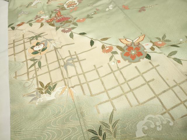 平和屋着物●訪問着 雪輪舞蝶文 暈し染め 金彩 正絹 逸品 未使用 CABI1017gh