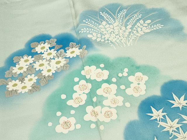 平和屋着物●訪問着 手描き 梅笹花文 暈し染め 正絹 逸品 CABI1018gh