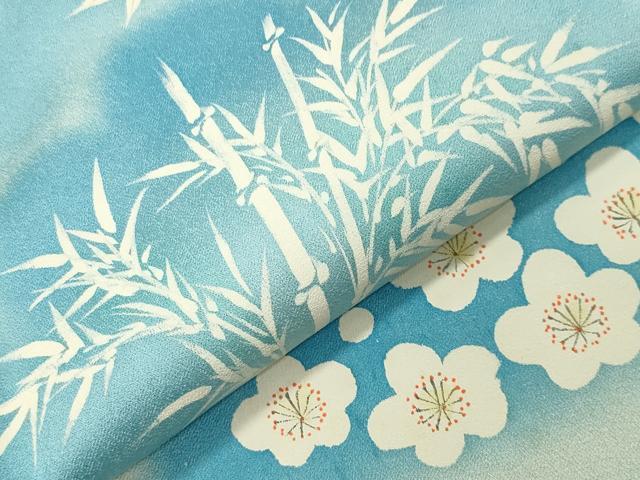 平和屋着物●訪問着 手描き 梅笹花文 暈し染め 正絹 逸品 CABI1018gh