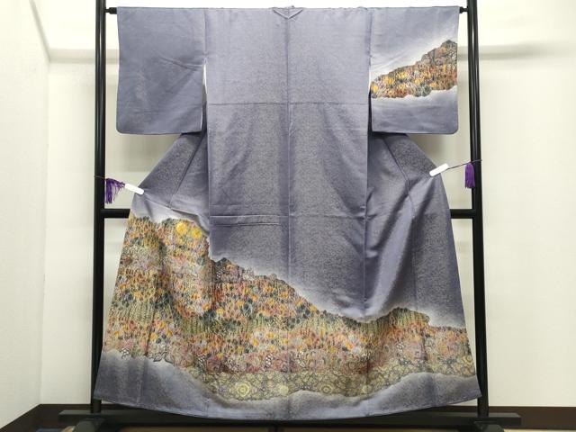 平和屋着物●訪問着 総刺繍 辻が花 暈し染め 金通し地 正絹 逸品 CABI1019gh