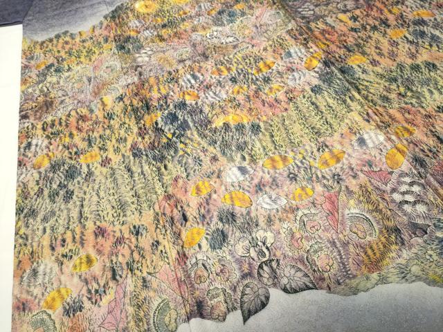 平和屋着物●訪問着 総刺繍 辻が花 暈し染め 金通し地 正絹 逸品 CABI1019gh