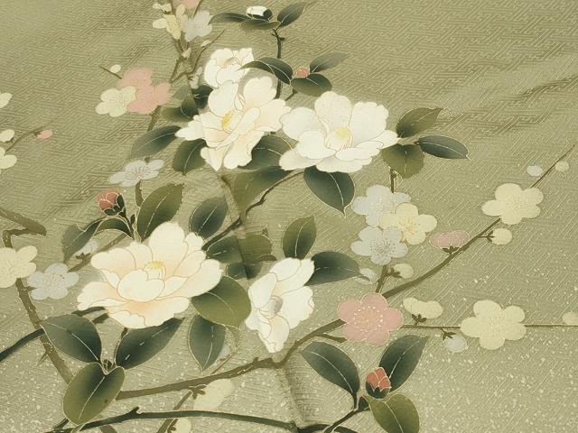 平和屋着物●訪問着 枝椿梅文 暈し染め 金彩 正絹 逸品 CABI1025gh