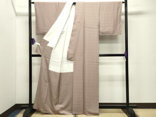 平和屋着物●上質な色無地 双鶴菱地紋 梅染色 正絹 逸品 未使用 CABI1029gh