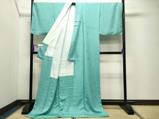 平和屋着物●上質な色無地 舞花地紋 青磁色 まるやま扱い ロング丈 正絹 逸品 未使用 CABI1030gh