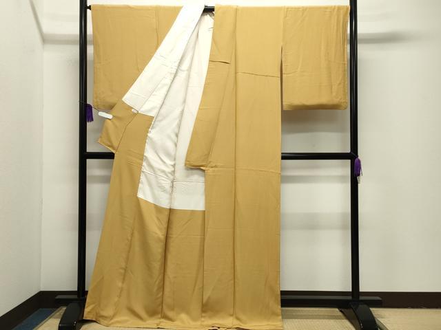 平和屋着物●上質な色無地 黄朽葉色 ロング丈 正絹 逸品 CABI1038gh