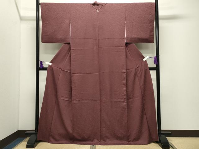 平和屋着物●上質な色無地 草花地紋 葡萄茶色 ロング丈 正絹 逸品 CABI1051gh