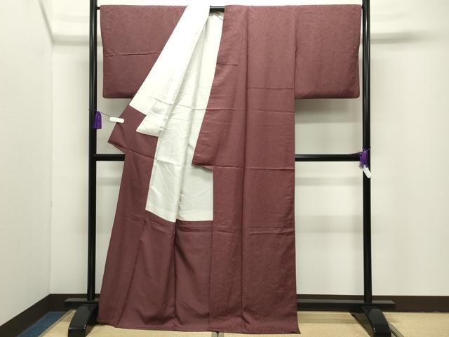 平和屋着物●上質な色無地 草花地紋 葡萄茶色 ロング丈 正絹 逸品 CABI1051gh